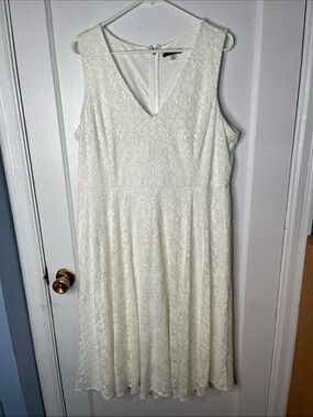Tommy Hilfiger White Dress 16 Lace fit Flare Women’s Bridal Wedding Midi Tank